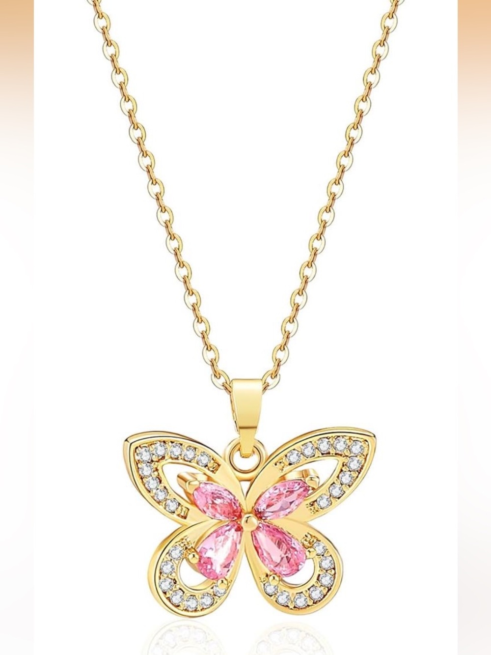 Anthropologie Gold Butterfly Necklace with Pink Crystals